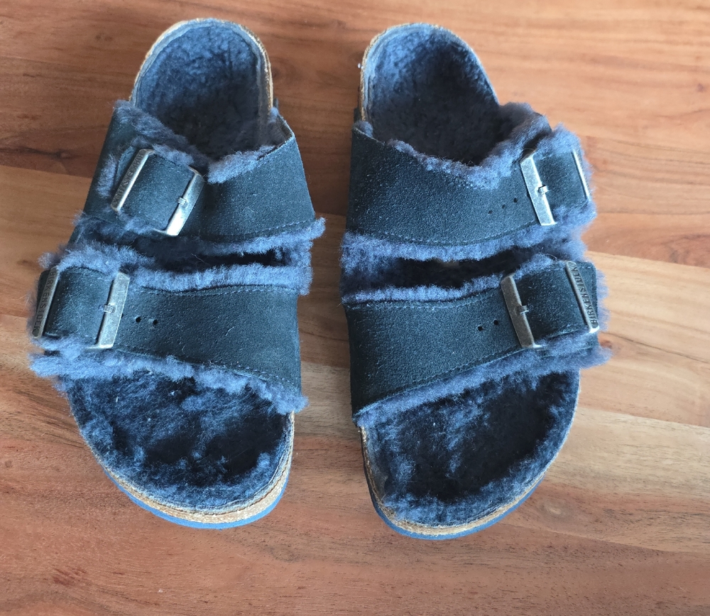 Birkenstock Blue Fuzzy Sandals